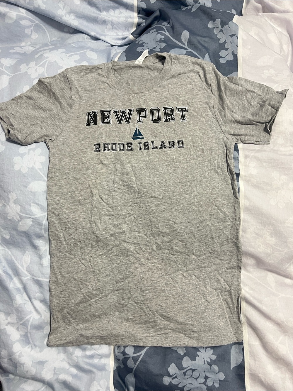 Bella Canvas Gray NEWPORT Rhode Island Graphic Tee with Blue Sail